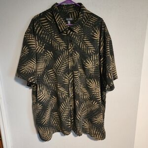 Men's 3XL VAN HEUSEN Button Down Shirt Black Wirh Tan Palm Leaves